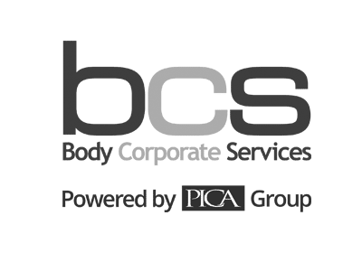 Logo of Body Corporate Services (bcs) with "Powered by PICA Group" text below.