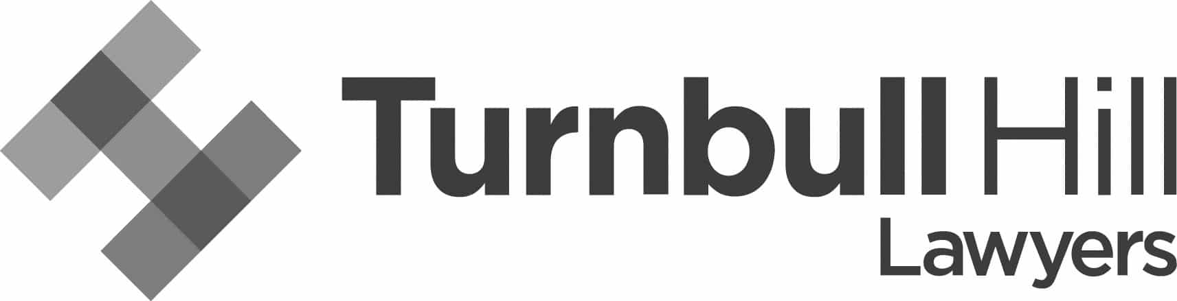 Gray geometric shapes alongside the text "Turnbull Hill Lawyers" in bold black font.